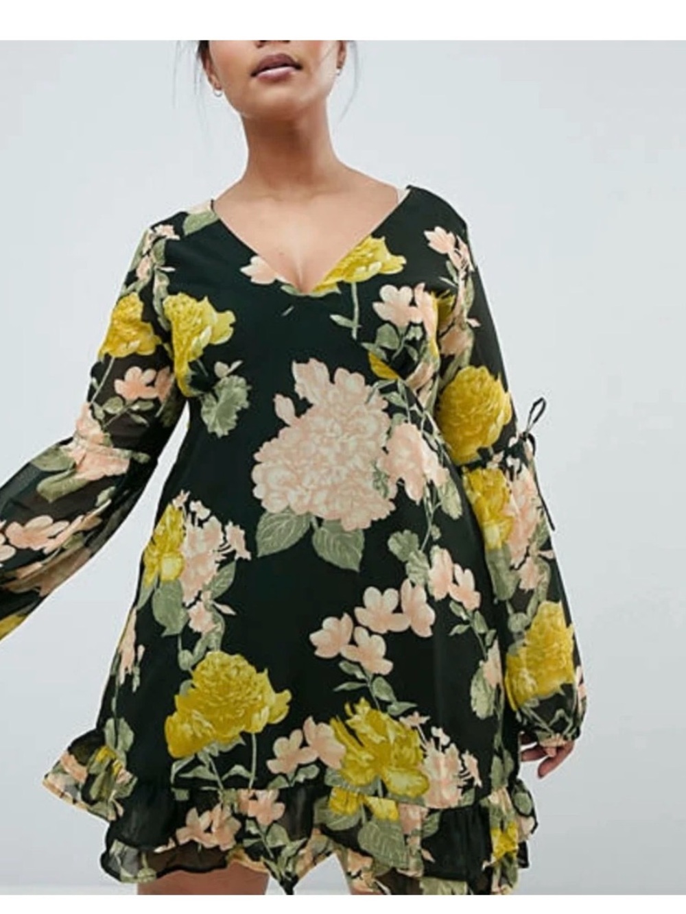 Boohoo Womens Floral Long Sleeve Mini Dress Plus Size Size 20